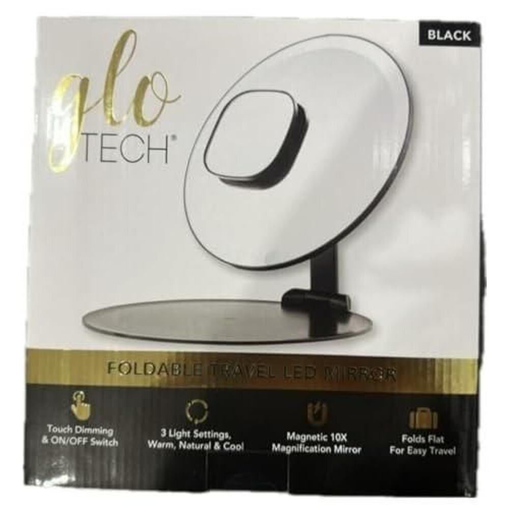 GLO TECH Foldable Travel LED Mirror - Touch Dimming & on/Off Swtich,l